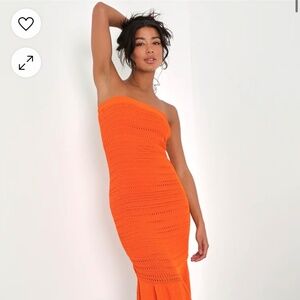 Palm Springs Sweetie Orange Knit Strapless Midi Dress
